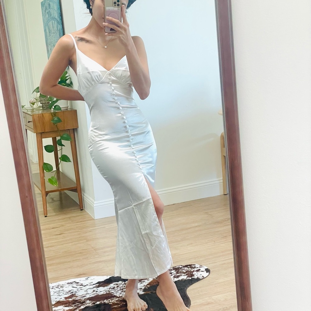 Endless Rose Elegant White Satin Midi Dress